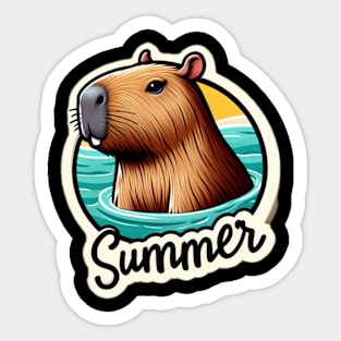 Cute summer capybara on the beach Sticker